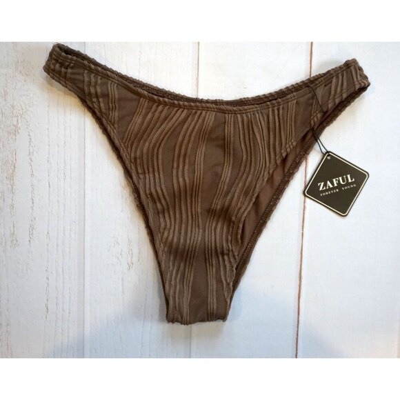 Zaful Brown Textured High-Cut Bikini Bottom - Size M, NWT - Picture 1 of 4
